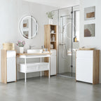 Multipurpose Bathroom Cabinet, Bathroom Cabinet with Cabinet and Drawer, Space Saving, Wood and White Color 60x30x90cm