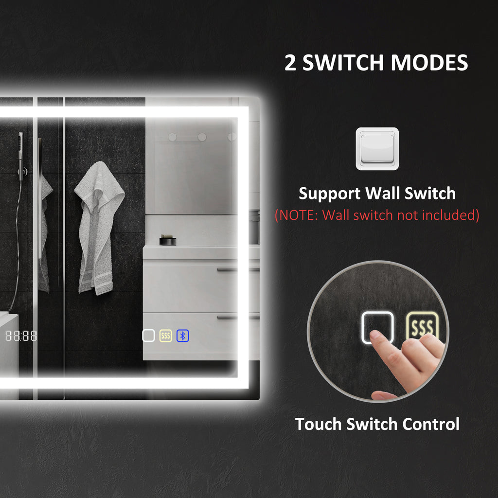 HOMCOM Anti-Fog Bathroom Mirror with Adjustable LED Light, Bluetooth Speaker, Touch Buttons, 80x60 cm
