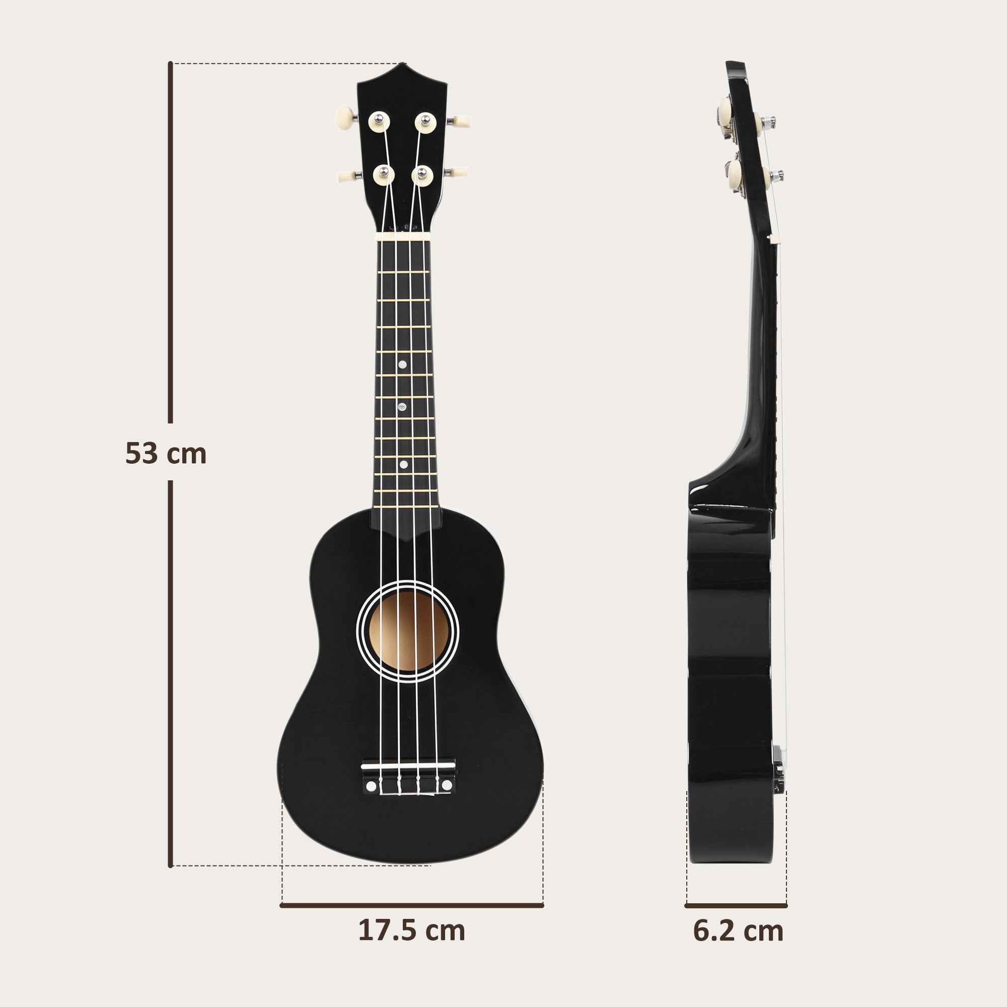 HOMCOM 21-Inch Beginner Ukulele with Nylon Strings, Pick and Replacement String, Black