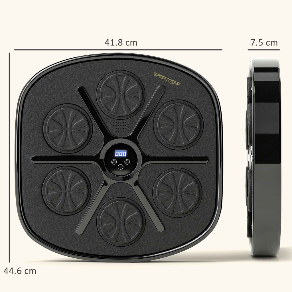 SPORTNOW Wall-Mounted Musical Boxing Machine with 9 Speeds, Bluetooth Connection and Gloves, 41.8 x 44.6 x 7.5 cm, Black and Blue