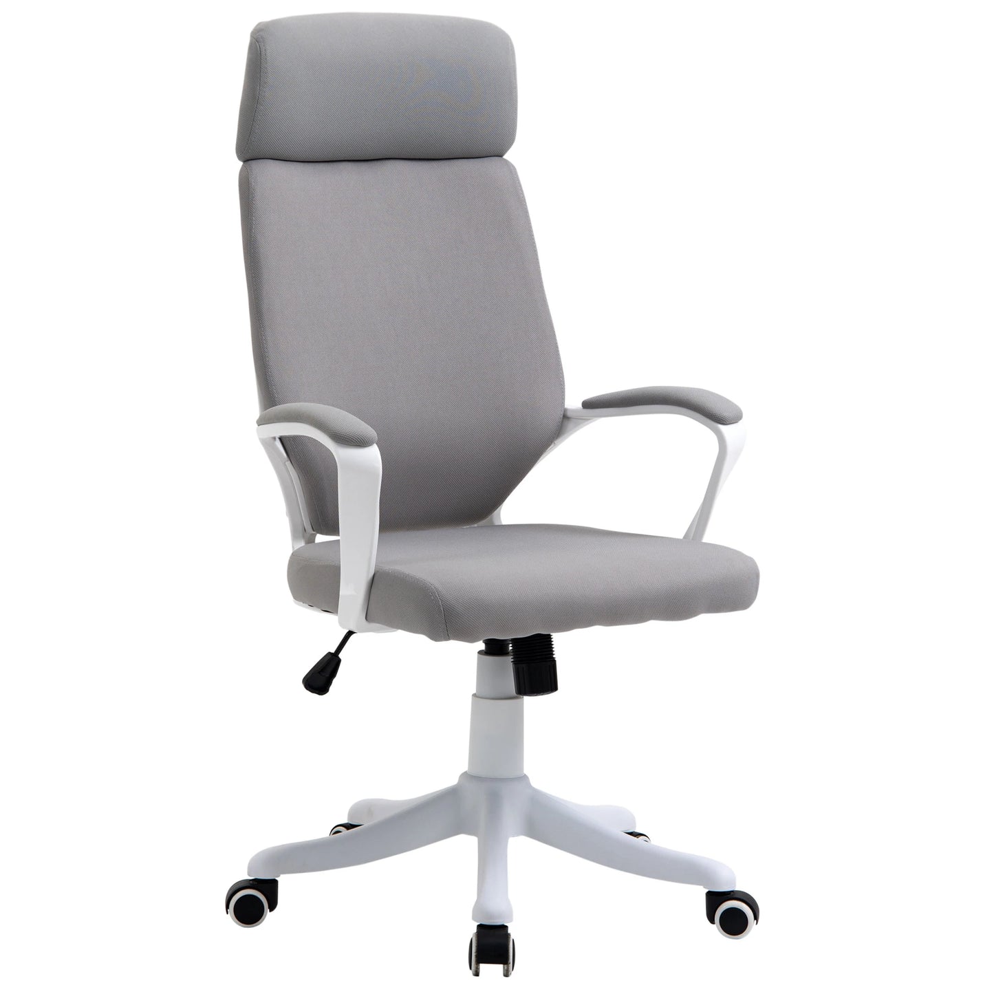 Swivel Office Chair with Headrest, Height-Adjustable Armchair with Rocking Function, 63x65x112-120cm, Light Grey