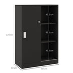 3-Shelf Office Cabinet with 2 Security Keys and Sliding Doors, 80x40x120 cm, Black