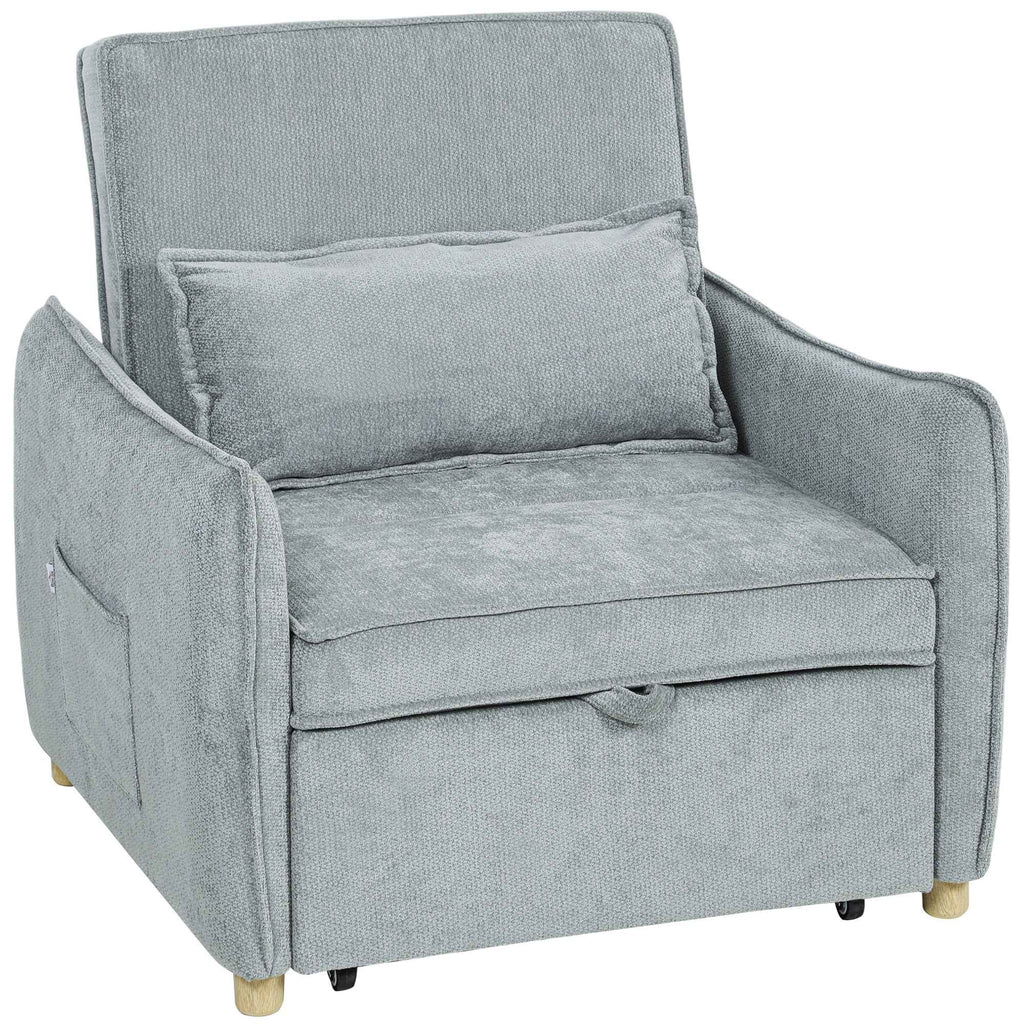 HOMCOM 3-in-1 Reclining Sofa Bed with Cushion, Chenille Upholstery, 88x84x87 cm, Grey