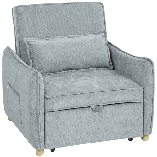 HOMCOM 3-in-1 Reclining Sofa Bed with Cushion, Chenille Upholstery, 88x84x87 cm, Grey