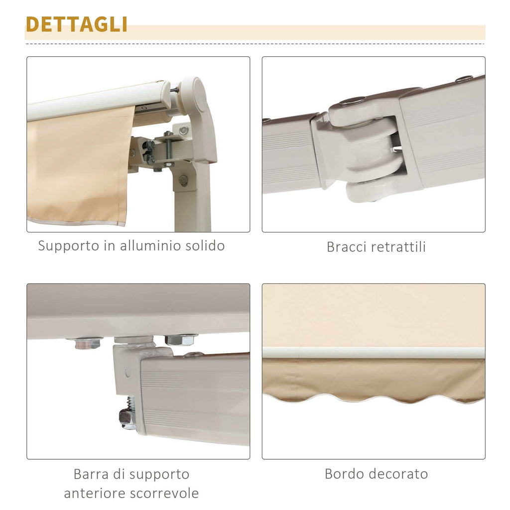 Outsunny 3x2.5m Aluminum and Polyester Cranked Drop-Top Awning, Beige