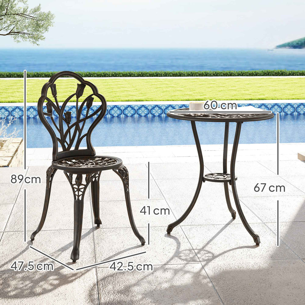 Outsunny 3-Piece Outdoor Set with 2 Garden Chairs and Round Table with Umbrella Hole, Bronze
