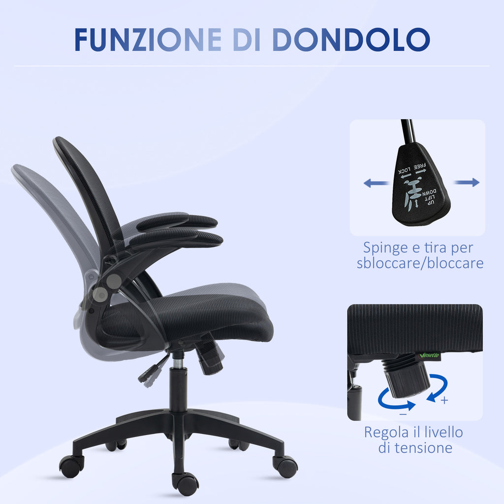 Ergonomic Office Chair with Mesh Backrest and Adjustable Height, 65.5x61.5x88-97.5cm, Black - Borgè