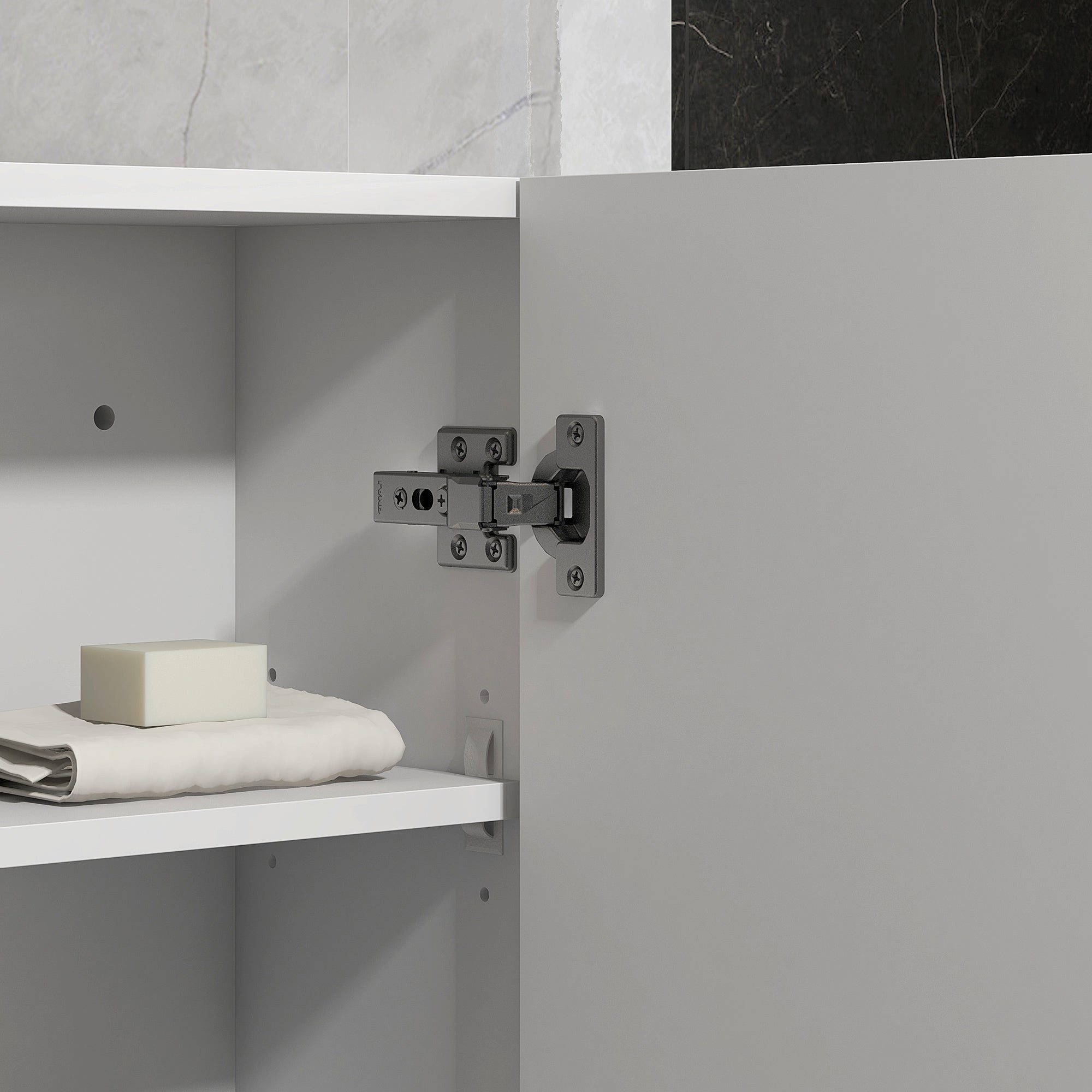 kleankin Wall-Mounted MDF Bathroom Cabinet with 3 Shelves and Adjustable Top Shelf, 37x22.5x70 cm, White - Borgè