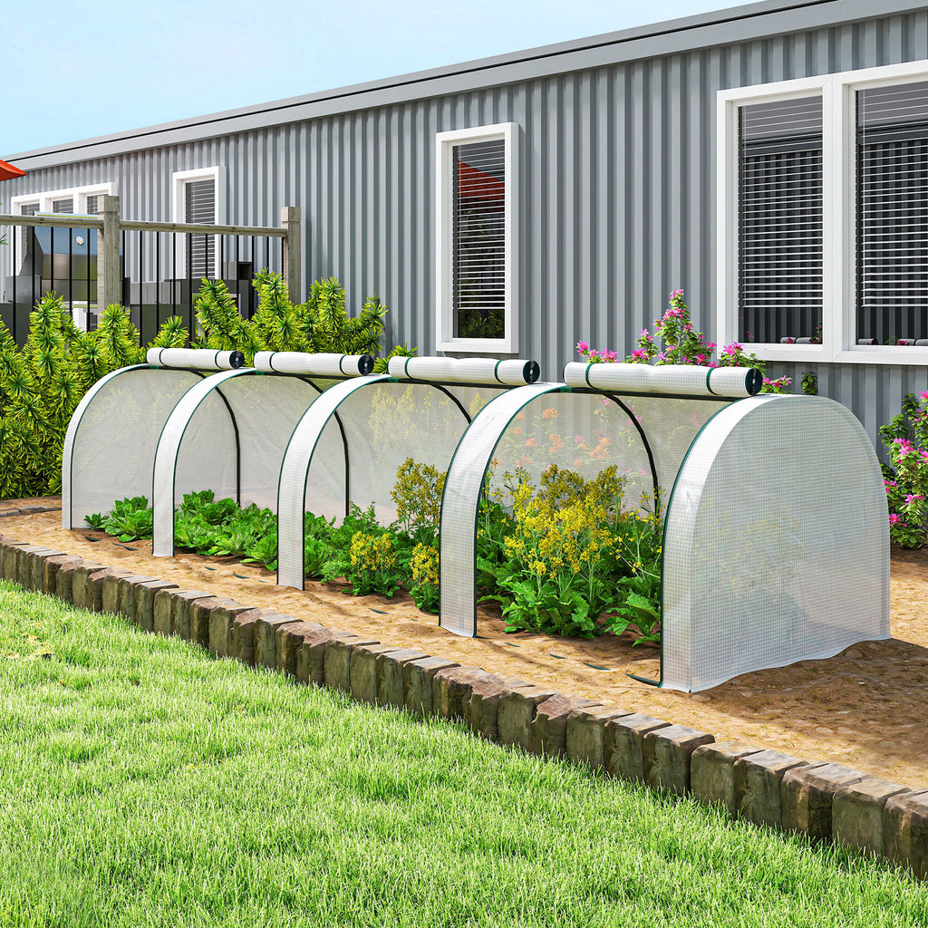 Outsunny Waterproof Anti-UV Steel and Plastic Tunnel Greenhouse with 4 Doors, 395x100x80 cm, White