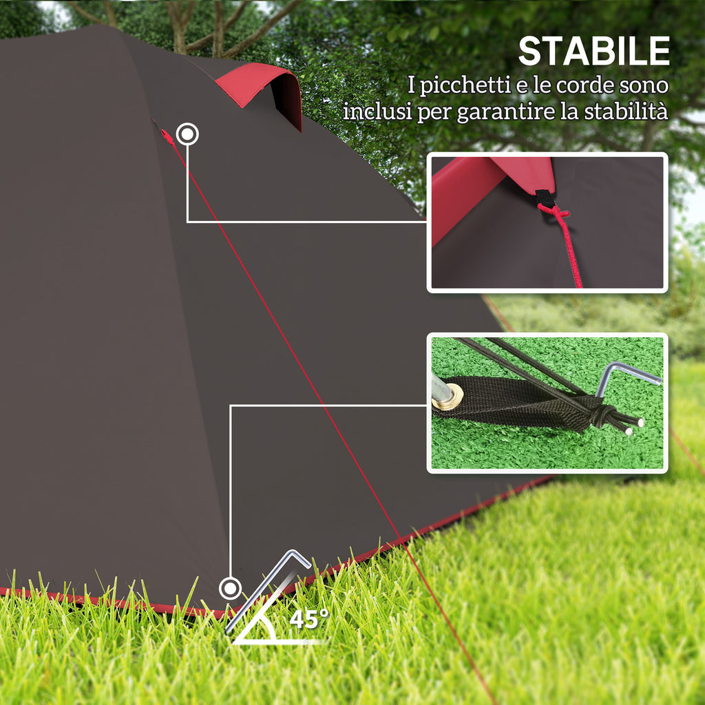 2-4 Person Camping Tent with Separate Rooms, Waterproof with Double Doors, Gray