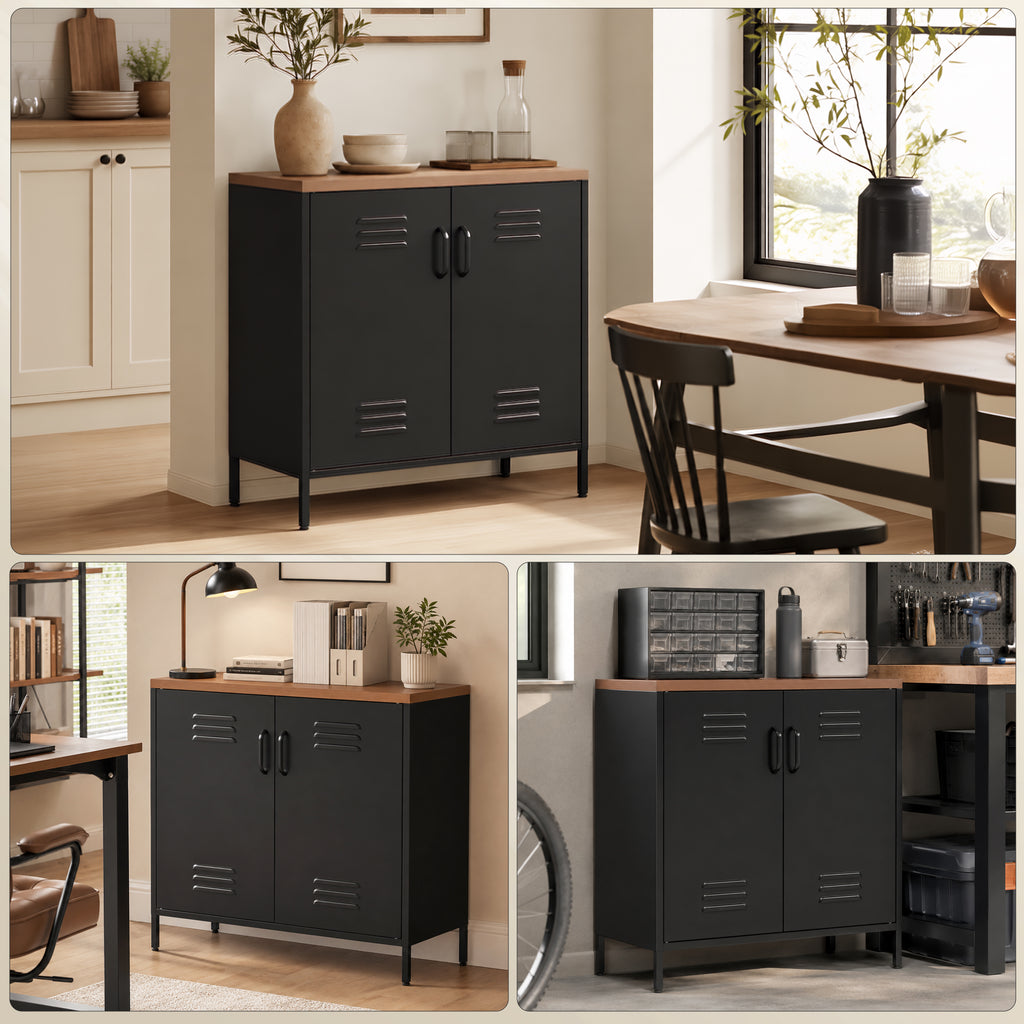 HOMCOM Industrial Style 2-Door Metal Sideboard with Adjustable Shelf, 80x40x80 cm, Black