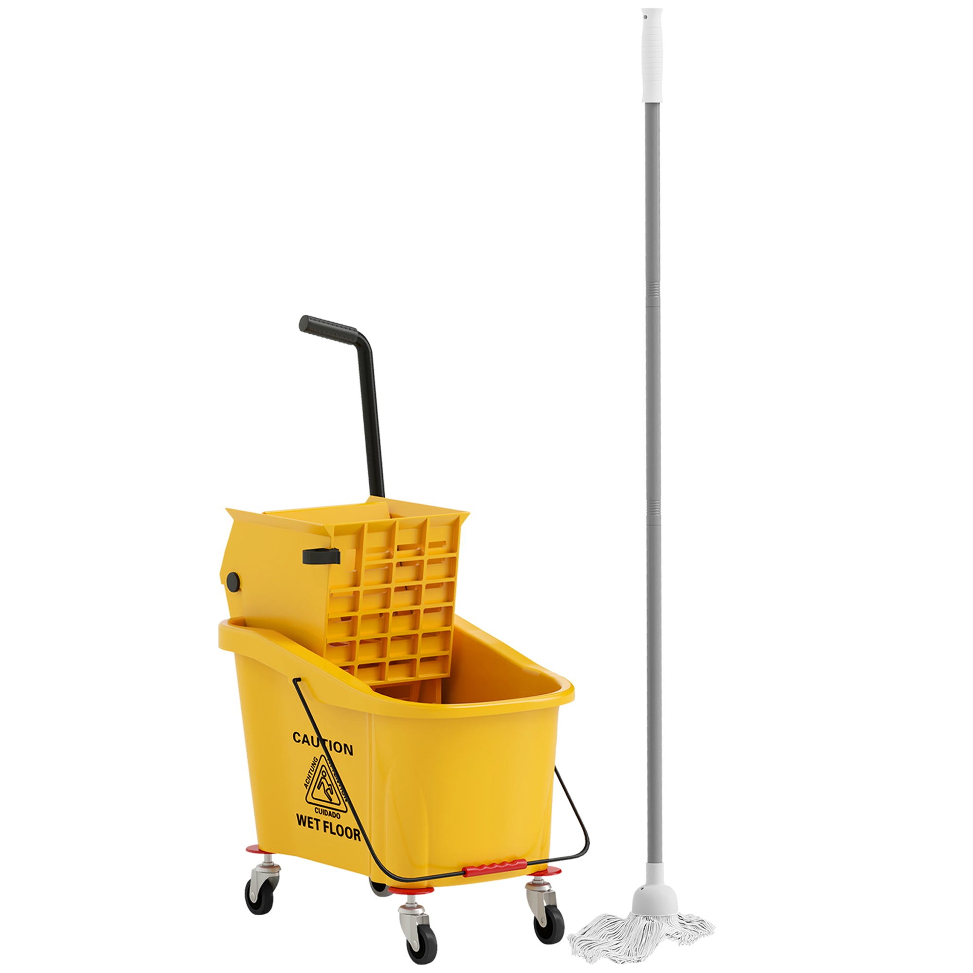 Professional 36L Mop Bucket with Mop, Wringer, Wheels and Handle, 55x37x65 cm, Yellow