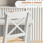 Set of 2 Bar Stools, High Back Kitchen Stools with Footrest, Pine Wood, Natural and White