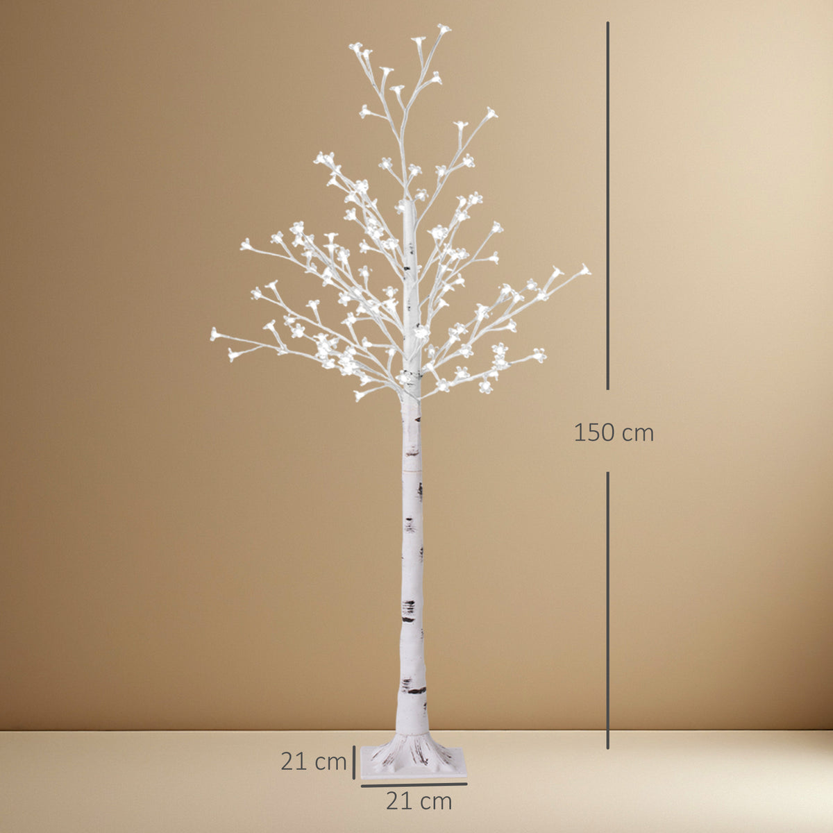 HOMCOM 150cm Tall Cherry Blossom Tree with 120 LED Lights and 3 Brightness Levels for Indoor and Outdoor Use, White