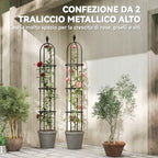 Outsunny 2-Piece 1.7m Tall Rustproof Steel Climbing Plant Supports with Decorative Trim, Black