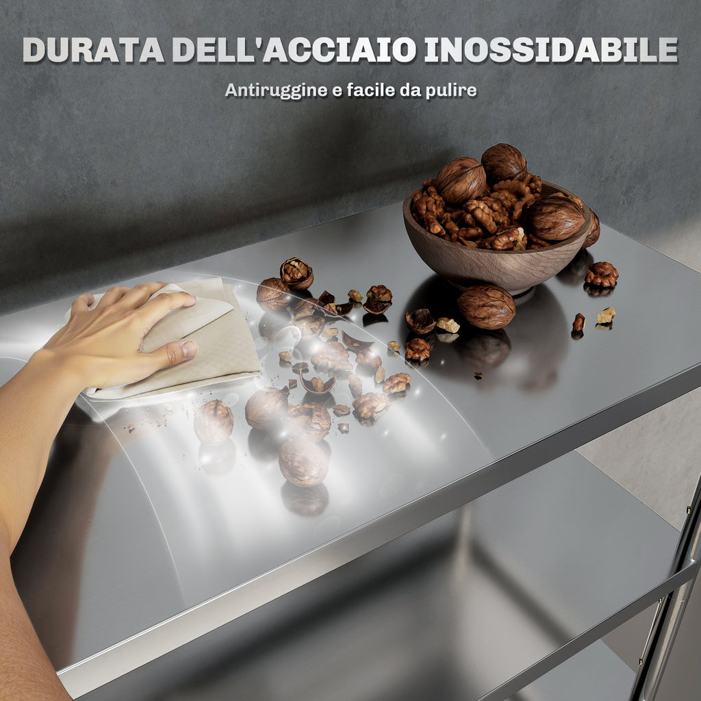 5-Tier Kitchen Shelf with 13 Adjustable Heights, Stainless Steel, 91 x 40 x 139 cm, Silver