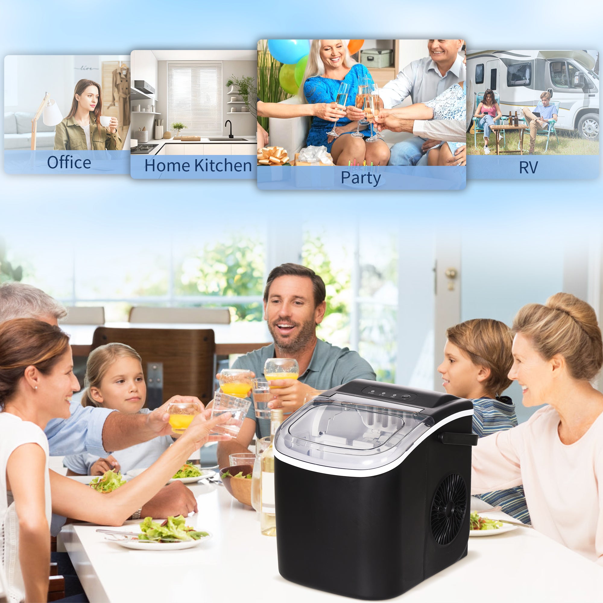 Ice Maker 9 Cubes in 6-12 Minutes with Basket and Scoop Included, 23.8x30.5x29 cm, Black