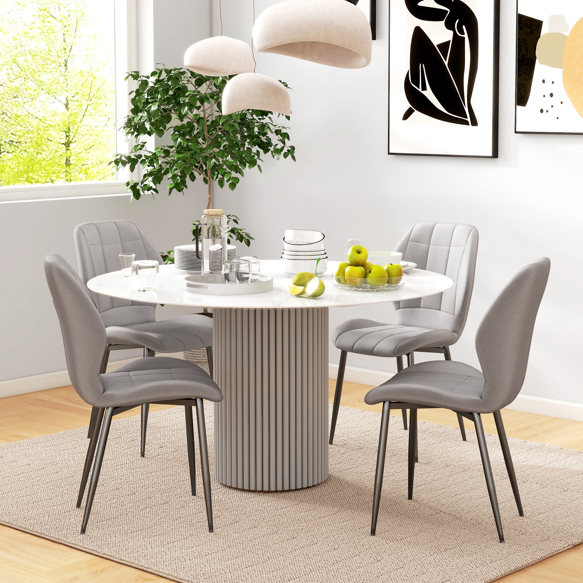 HOMCOM Set of 4 Modern Dining Chairs for Kitchen and Living Room with Flannel Upholstery, Gray - Borgè