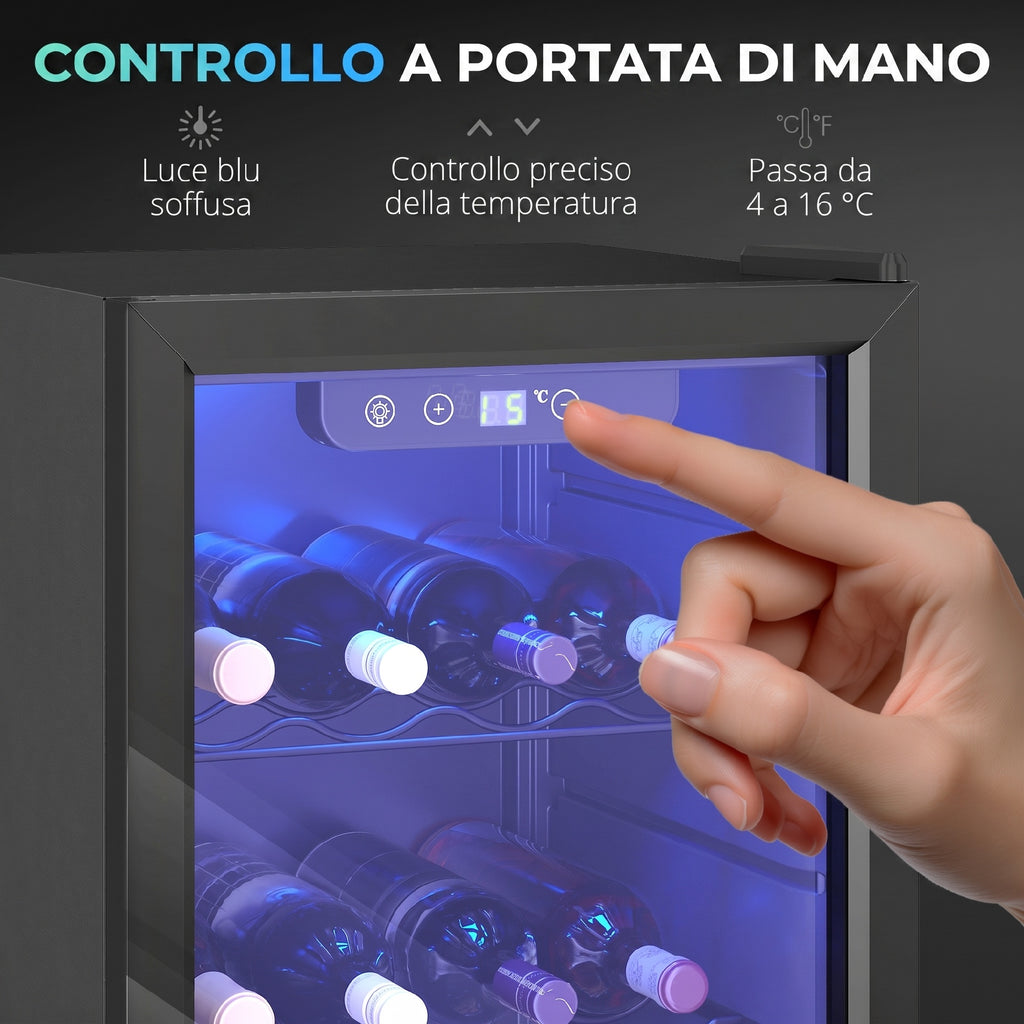 HOMCOM 24-Bottle 68L Wine Cooler, Adjustable Temperature 4-16℃, UV-Resistant Glass, Shelves, Black
