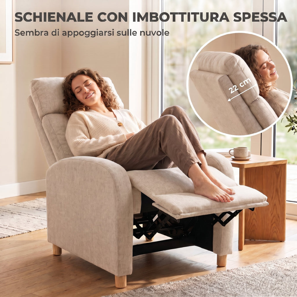 HOMCOM 135° Manually Reclining Relaxing Chair with Fabric Footrest, Beige