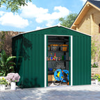 3.6m² Steel Sheet Garden Shed with 2 Sliding Doors and 4 Air Vents, 236x174x190cm, Green