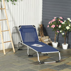 Outsunny Folding Garden Lounger with Adjustable Headrest and Backrest, Blue