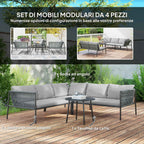 Outsunny Rattan Garden Lounge Set with Modular Corner Sofa, Coffee Table, and Cushions, Grey