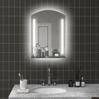 Bathroom Mirror with 3-Color Adjustable LED Light and Glass Shelf, 50x12x70 cm, Silver