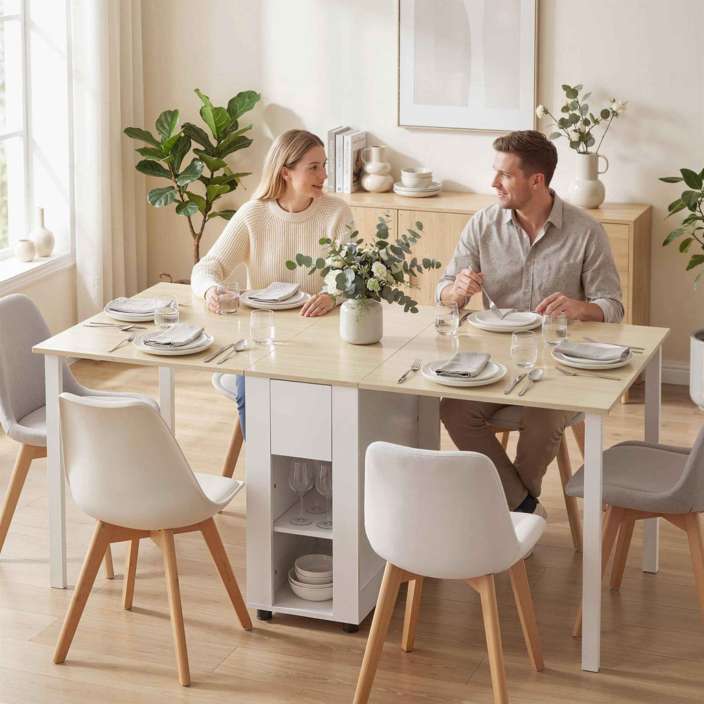 HOMCOM Folding Table for 6 People with 2 Drawers and 4 Shelves.