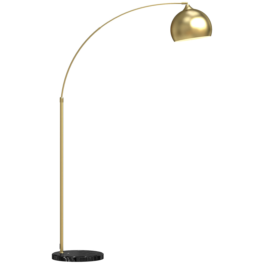 HOMCOM Modern Arc Floor Lamp with Adjustable Rod and Foot Switch, E27 Socket, Gold