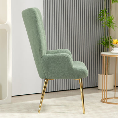 High Back Living Room Chair in Steel and Sherpa Effect Fabric, 73x68x111 cm, Green and Gold