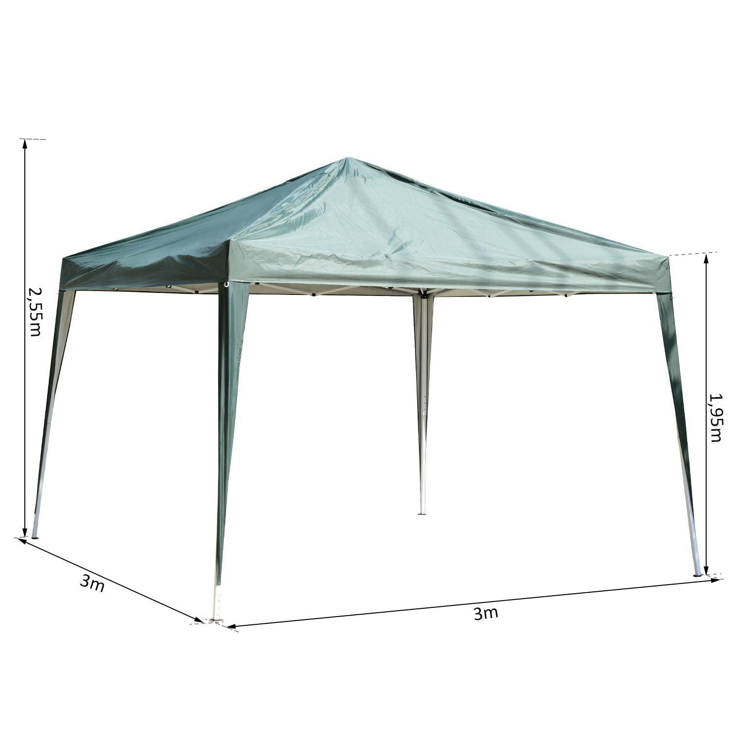 Garden Pop Up Gazebo Height Adjustable Marquee Party Tent Wedding Canopy with Carrying Bag, Green 3x3m - Borgè