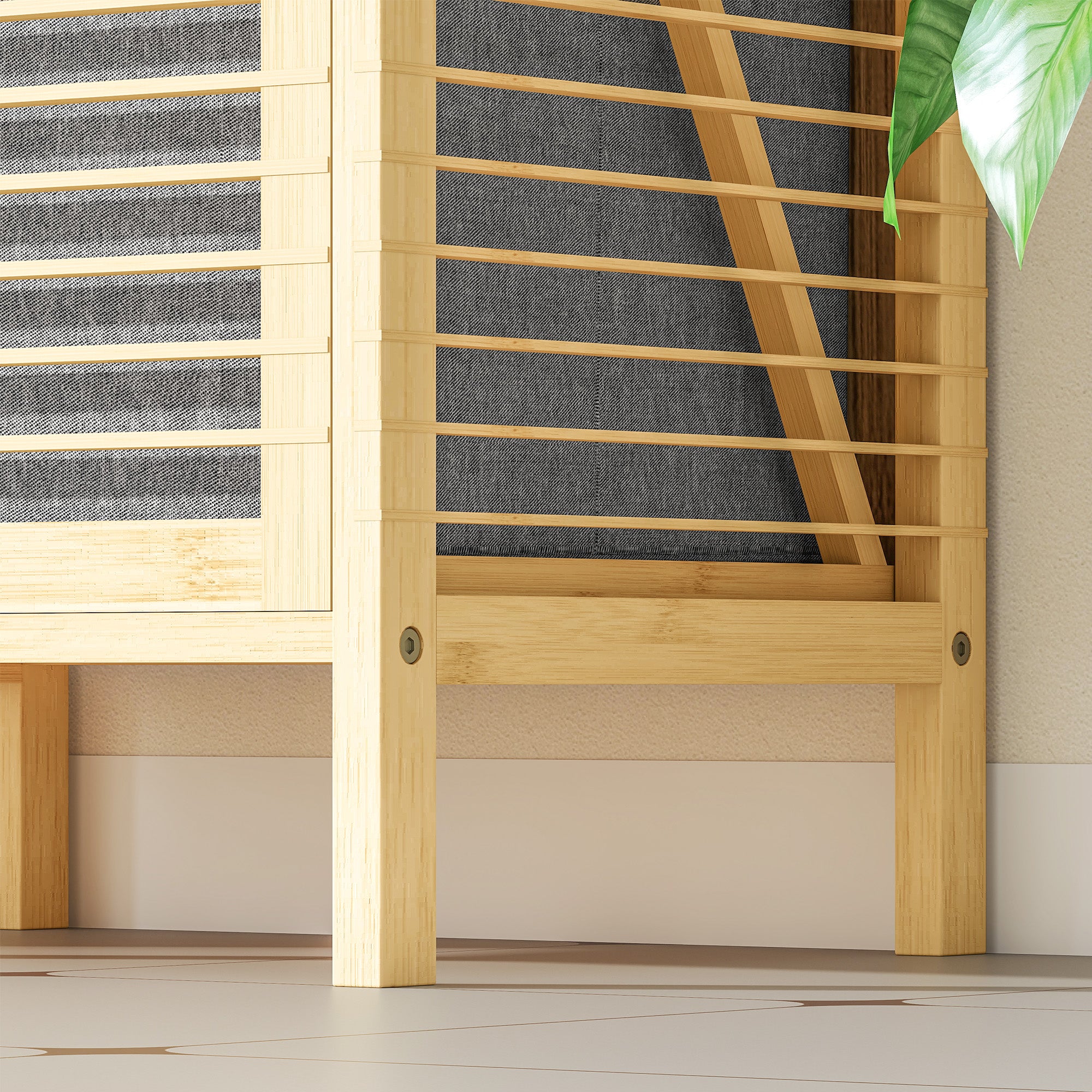 Bamboo and Polyester Bathroom Cabinet with Slatted Base, Laundry Basket and Cabinet, 40x30x95 cm, Grey and Wood