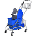 Professional Cleaning Trolley with 26L Bucket for Mop, Wringer and Mesh Baskets, Blue