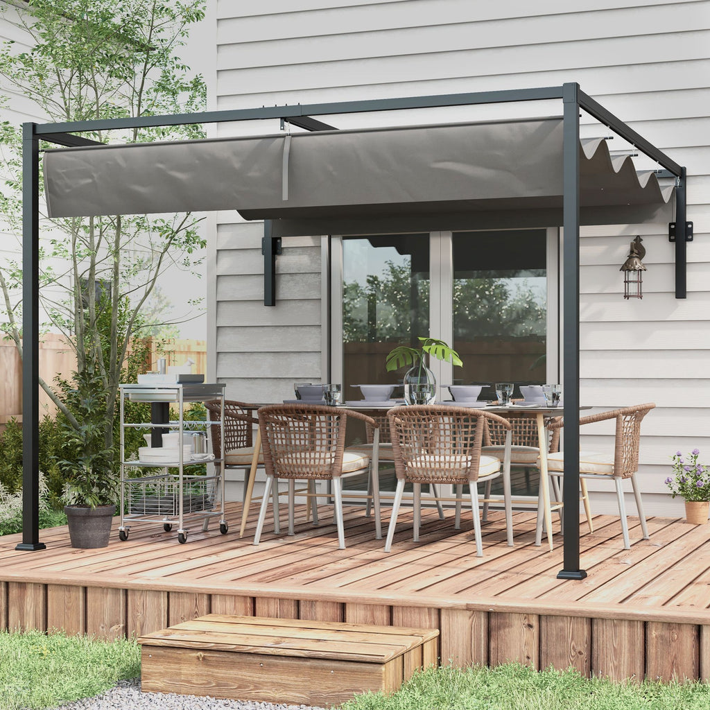 Outsunny Pergola Gazebo 3x4 m with retractable roof and drainage holes, steel and polyester, gray - Borgè