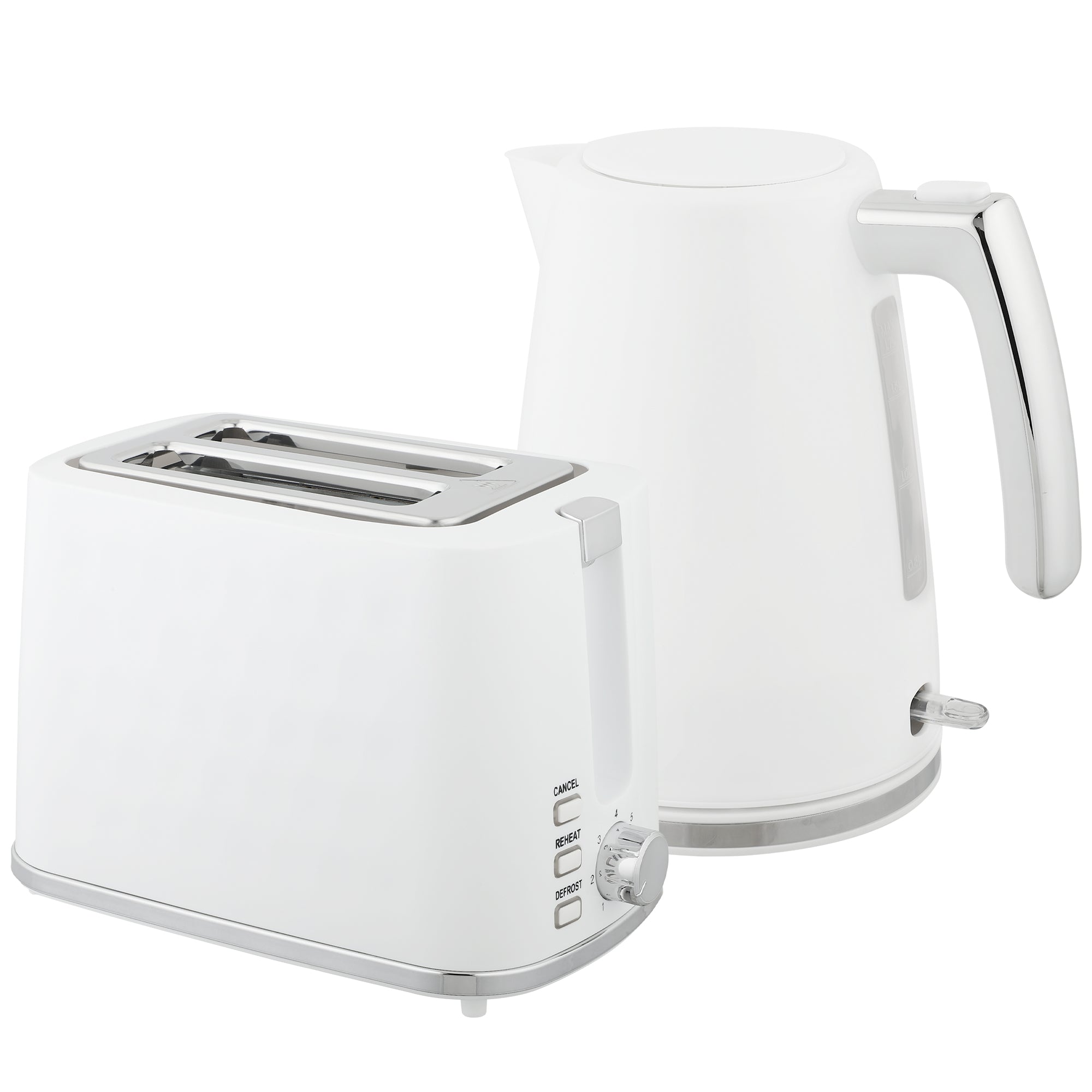 1.7L 2200W Electric Kettle with Thermostat and Double Toaster with 7 Browning Levels, White