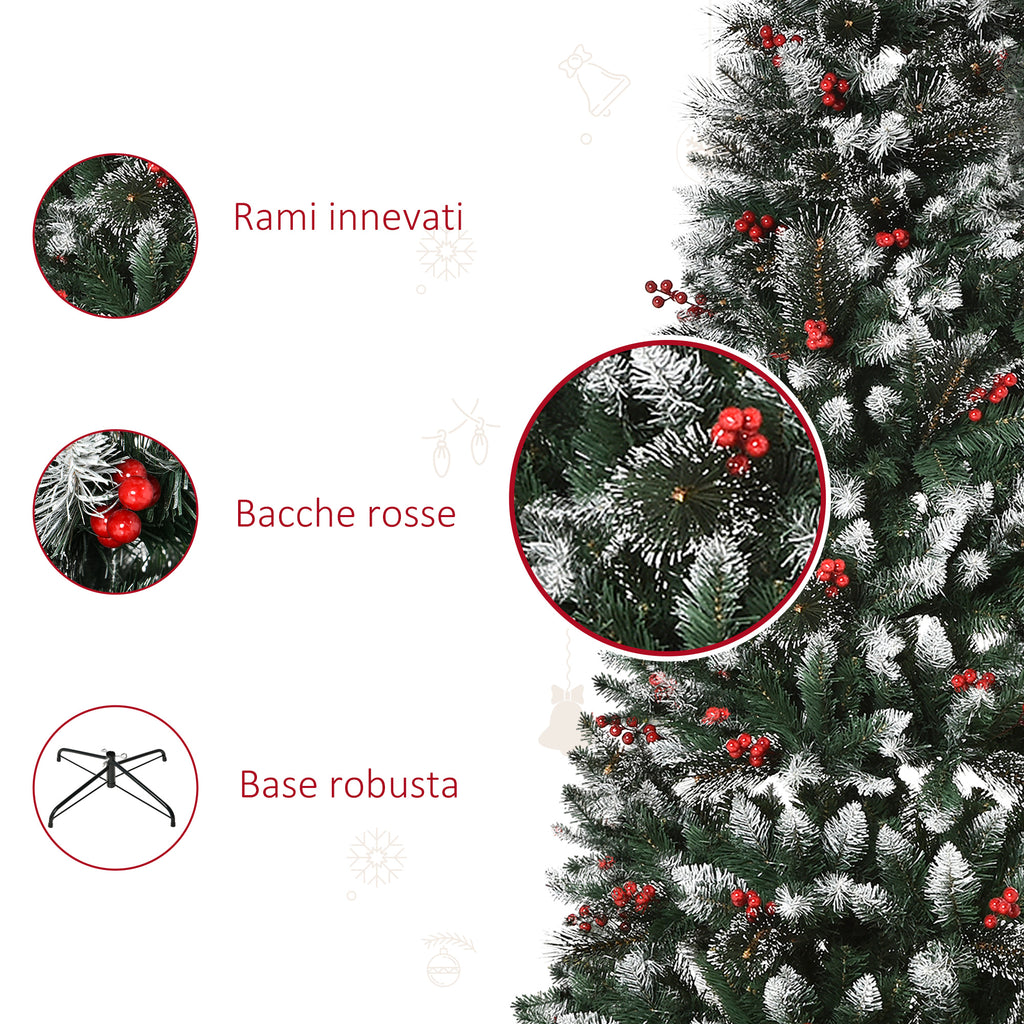 Snowy Christmas Tree with Red Berries, Removable and Foldable Base, 539 Branches, Φ70x180cm, Green