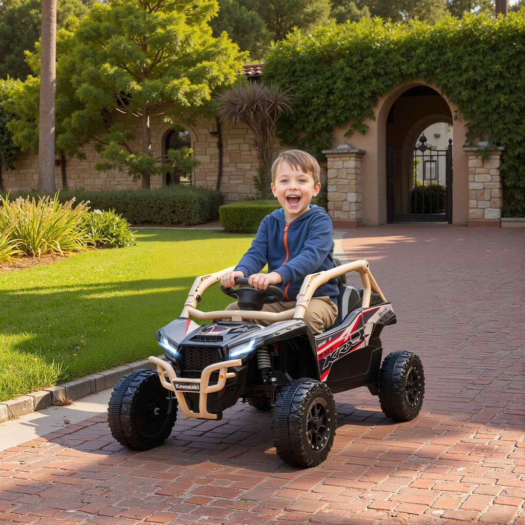 AIYAPLAY Electric Ride-On Toy Car for Kids 3-8 Years Old, 12V, Licensed by KAWASAKI, Dual Motor, Remote Control and Music, Yellow