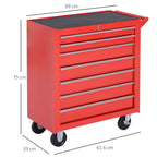 DURHAND Tool Cart with 7 Drawers, EVA Mats, Lock and 2 Keys, Wheels with Brakes, Handle, Red