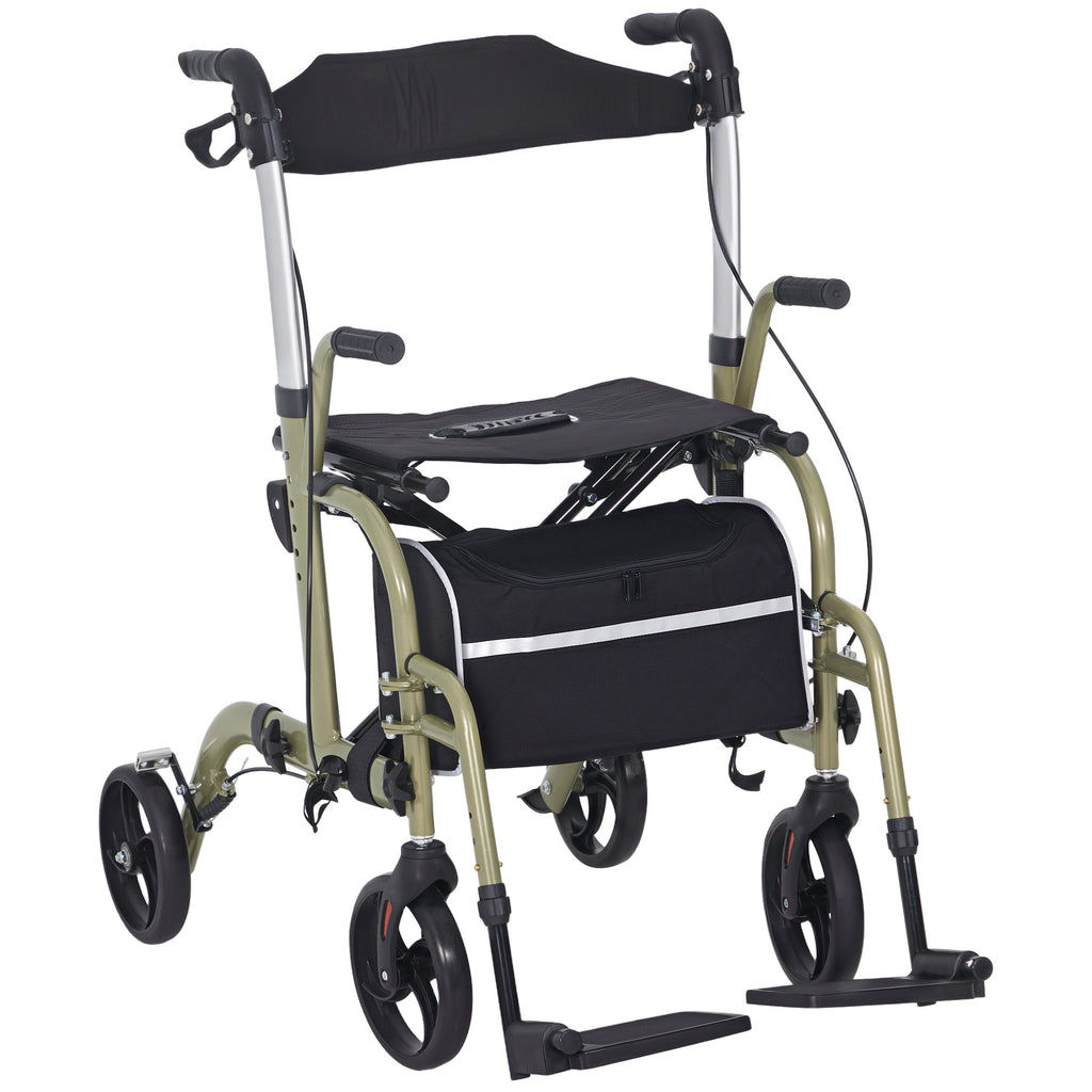 Folding Walker with Footrest and Bag, in Aluminum, PP and Polyester, 59x104x88-101 cm, Yellow and GreenFolding Walker with Footrest and Bag, in Aluminum, PP and Polyester, 59x104x88-101 cm, Yellow and Green
