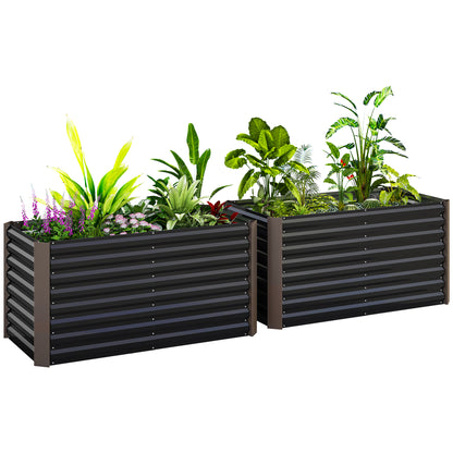 Raised Bed Set of 2 Rectangular Pieces Without Bottom, in Galvanized Steel, 120x60x60 cm, Dark Grey