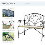 Outsunny Iron Garden Bench, Vintage Style 2-Seater Outdoor Bench, 100x 50x88cm, Black