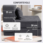 HOMCOM Folding Sofa Bed Convertible to Chaise Longue with Mattress, 80x80x64 cm, Dark Grey