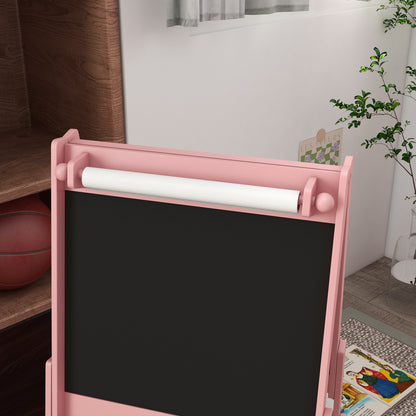 AIYAPLAY Children's Blackboard with Easel 3 in 1 and 2 Containers, Age 3-8 years, 54x46.5x93cm, Pink - Borgè