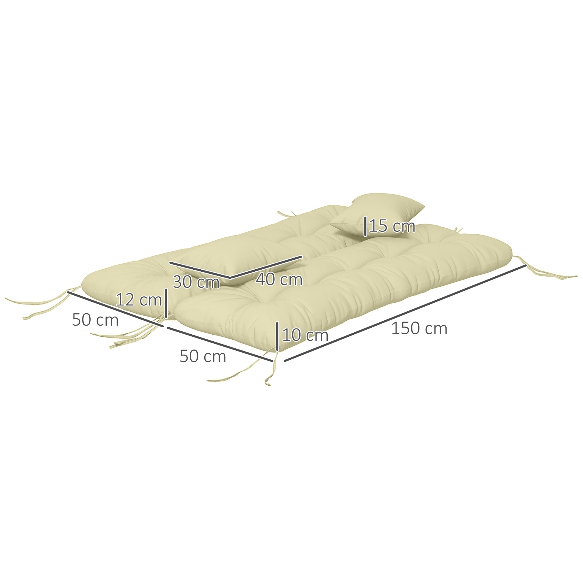 Outsunny Set of 4 Garden Cushions for Backrest and Seat with Padding, in Polyester, Cream