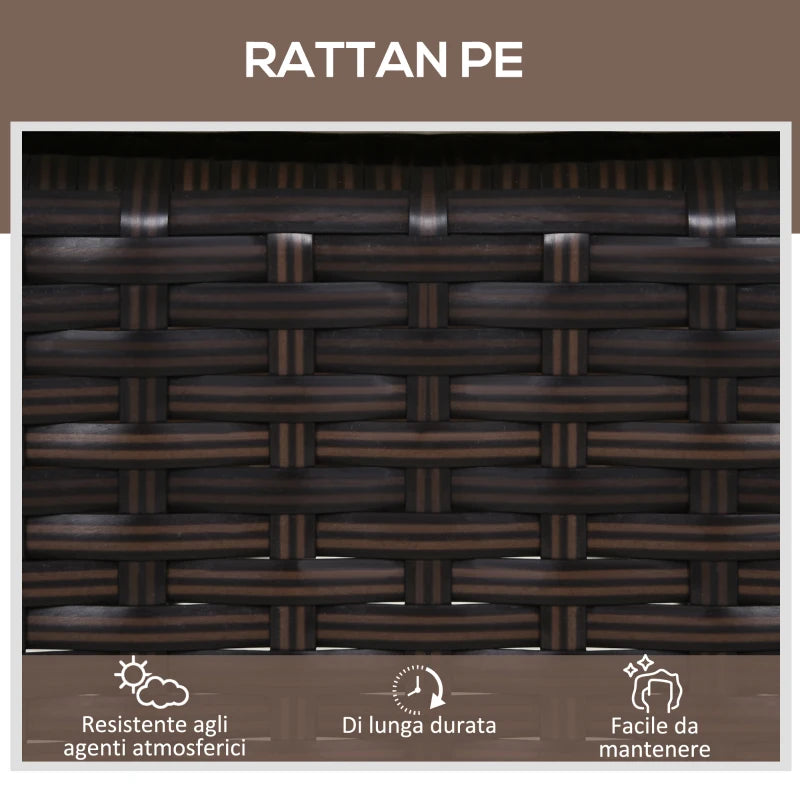 Double set in rattan 2 reclining deck chairs padded with wheels and table, brown - Borge' Group Limited