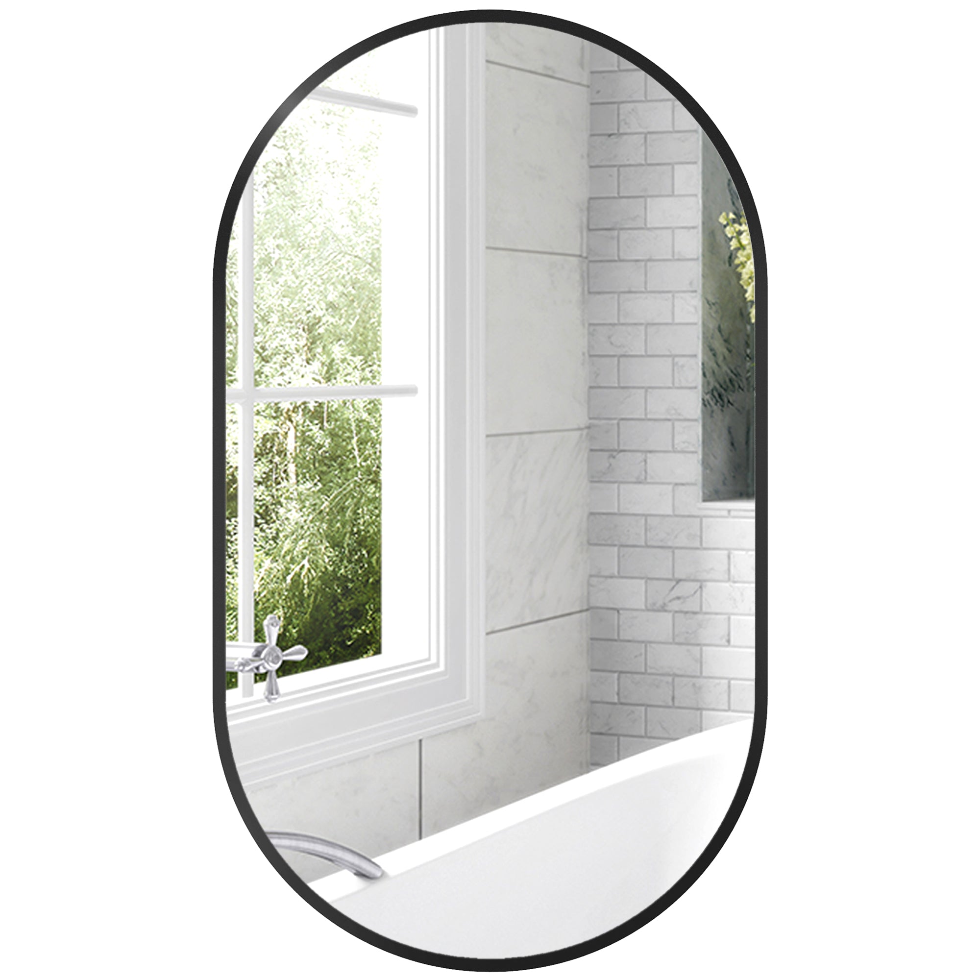Oval Wall Mounted Bathroom Mirror with Aluminum Frame, Vertical or Horizontal, 60x90cm, Black