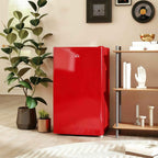 HOMCOM 91L Small Reversible Single-Door Refrigerator with Freezer and Adjustable Temperature, Red