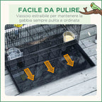 Bird Cage with 2 Perches and 3 Entrances in Metal Wire and Plastic, 60x41x41 cm, Black