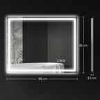 Anti-Fog Bathroom Mirror with Adjustable LED Light, Bluetooth Speaker, Touch Buttons, 80x100cm